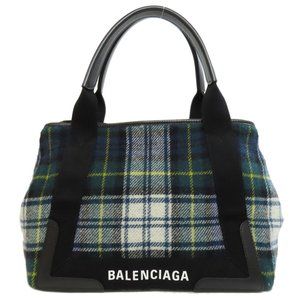 Balenciaga 339933 Navy Cabas S Handbag Wool Women's